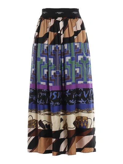 Shop Weekend Max Mara Naulus Silk Twill Pleated Skirt In Multicolour