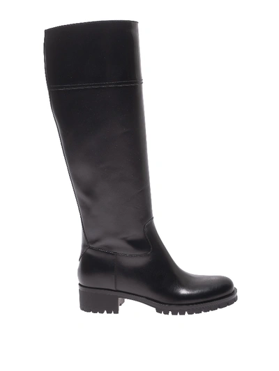Shop Prada Bright Leather Asymmetric Boots In Black