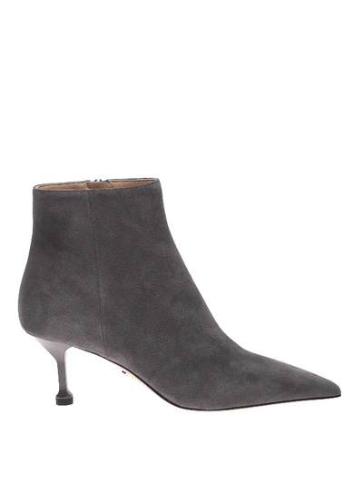 Shop Prada Suede Heeled Ankle Boots In Grey