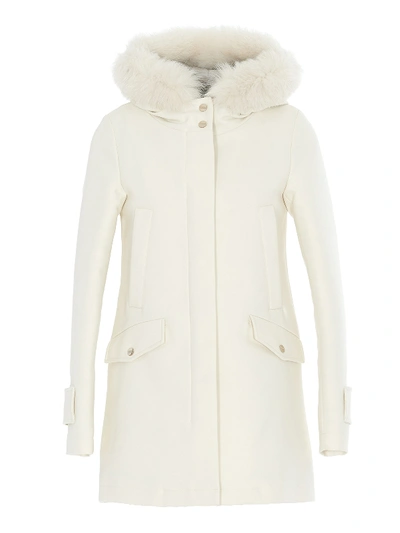 Shop Herno Fur Trimmed Wool Blend Padded Coat In White