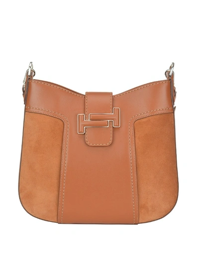 Shop Tod's Double T Suede And Leather Hobo Bag In Dark Orange