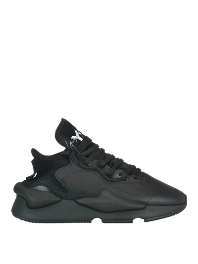 Shop Y-3 Kaiwa Leather And Fabric Sneakers In Black