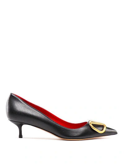 Shop Valentino Black Leather Pointy Pumps