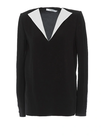 Shop Givenchy Silk V-neck Blouse In Black