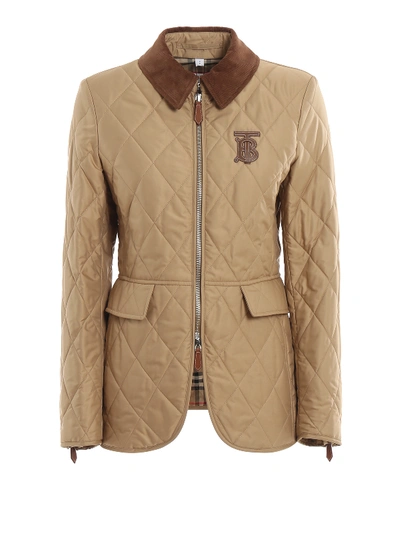 Shop Burberry Logo Patch Padded Riding Jacket In Beige