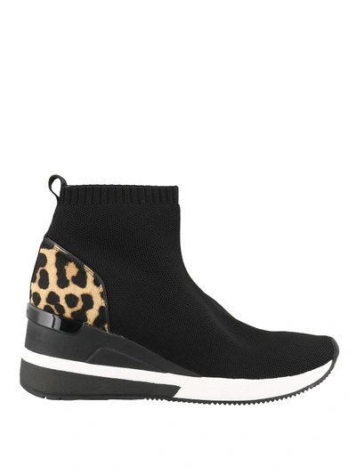 Shop Michael Kors Skyler Animal Print Detailed Sock Ankle Boots In Black