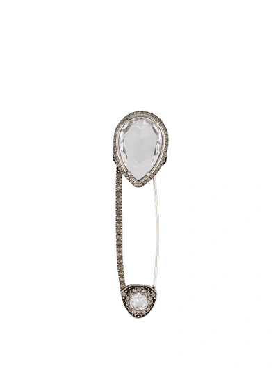 Shop Alexander Mcqueen Crystal Embellished Brooch In Silver
