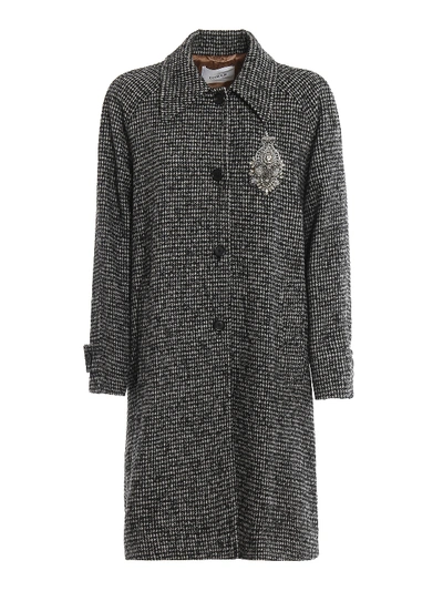 Shop Dondup Houndstooth Wool Blend Coat In Black