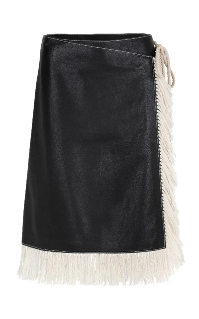 Shop Stand Studio Evelyn Leather Fringe Skirt In Black/white