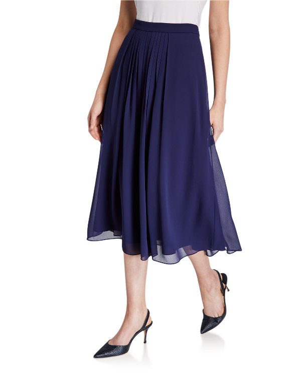Anne Klein Pleated Georgette Long Skirt In Distant Mountain | ModeSens