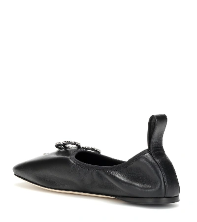 Shop Loewe Embellished Leather Ballet Flats In Black