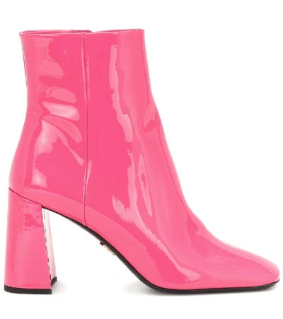 Shop Prada Patent Leather Ankle Boots In Pink