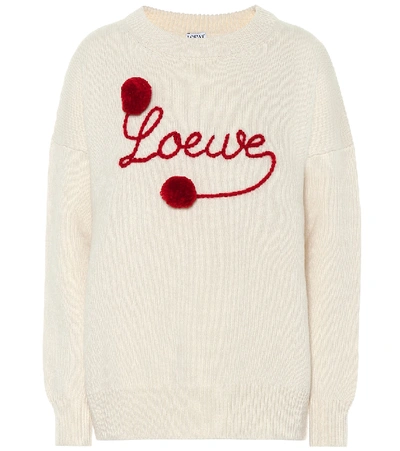 Shop Loewe Embroidered Wool Sweater In White