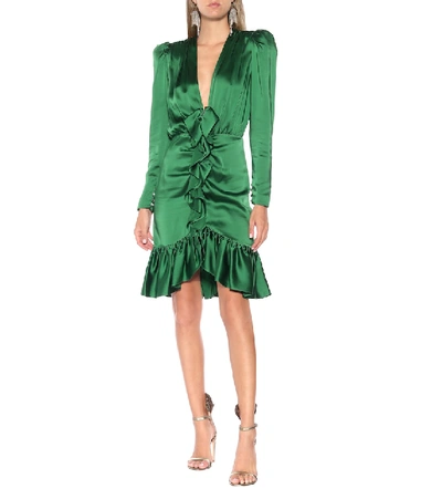 Shop Dundas Ruffled Satin Minidress In Green