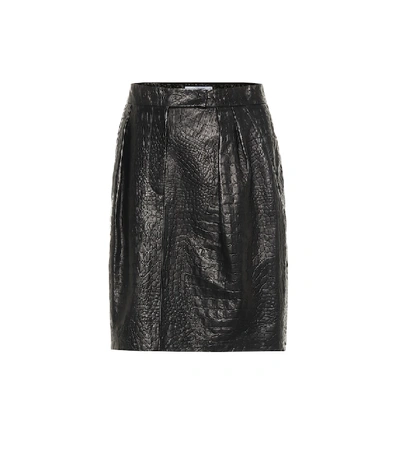 Max Mara Manila Pleated Croc-effect Leather Mini Skirt In Black 