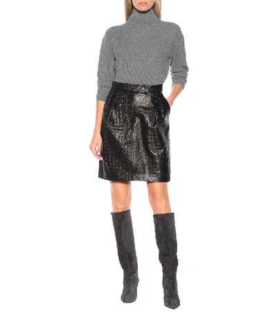 Shop Max Mara Manila Embossed Leather Skirt In Black