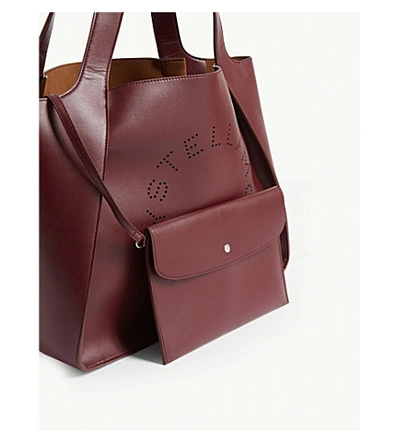 Shop Stella Mccartney Perforated-logo Small Vegan-leather Tote Bag In Wine
