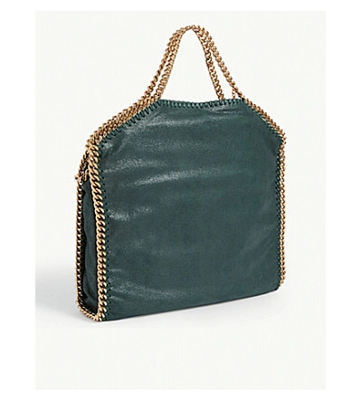 Shop Stella Mccartney Falabella Faux-suede Shoulder Bag In Pine Green/gold