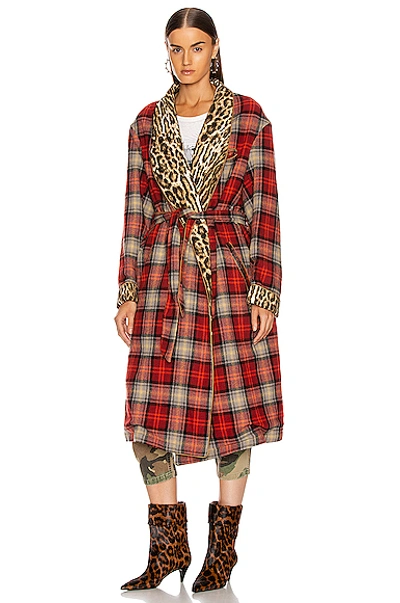 Shop R13 Winter Robe Jacket In Animal Print,plaid,red In Red & Grey Plaid With Leopard