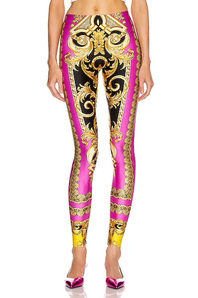 Shop Versace Baroque Legging In Fuchsia & Yellow