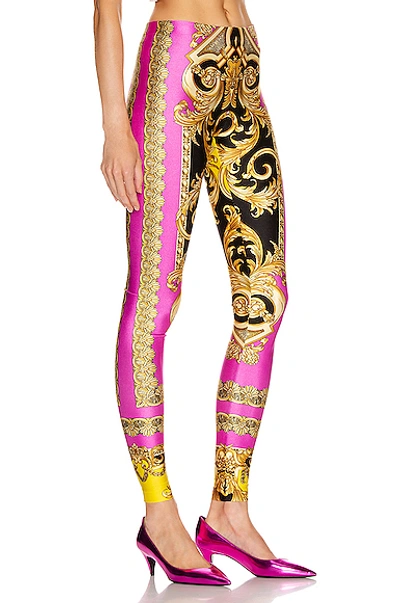 Shop Versace Baroque Legging In Fuchsia & Yellow