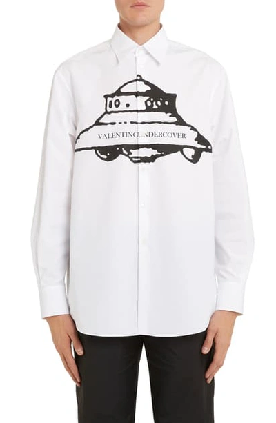 Shop Valentino Ufo Graphic Button-up Shirt In White