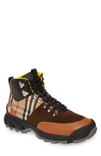 Burberry Men's Vintage Check/leather Hiking Boots In Beige | ModeSens