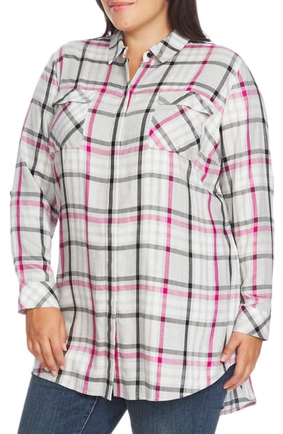 Shop Vince Camuto Plaid Highlight Long Sleeve Blouse In 678-pink Shock