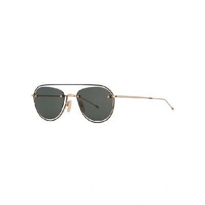 Shop Thom Browne Gold-tone Aviator-style Sunglasses In Grey And Other