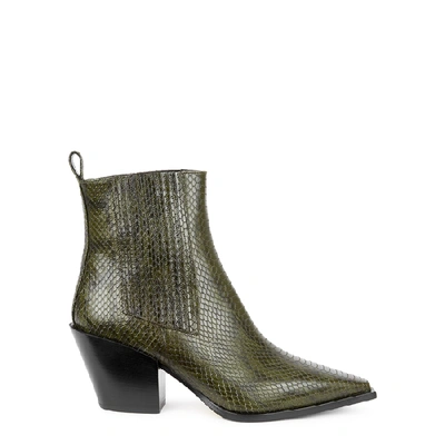 Shop Aeyde Kate 90 Python-effect Leather Ankle Boots In Dark Green