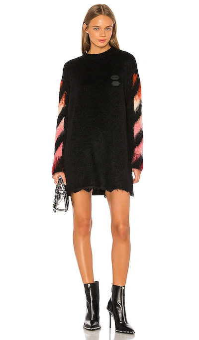 Shop Off-white Diagonal Intarsia Mohair Crewneck Dress In Black Mattone