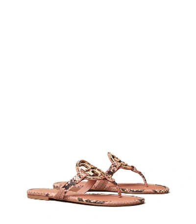 Shop Tory Burch Miller Metal-logo Sandal, Embossed Leather In Blush Roccia/gold