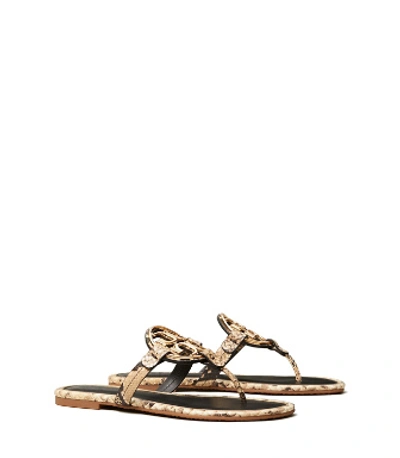 Shop Tory Burch Miller Metal-logo Sandal, Embossed Leather In Desert Roccia/gold