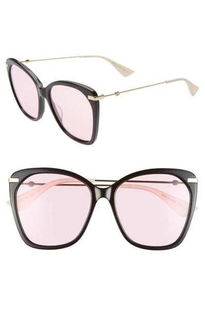 Shop Gucci 56mm Cat Eye Sunglasses In Blakc/ Pink/ Gold