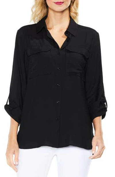 Shop Vince Camuto Hammered Satin Utility Shirt In Rich Black