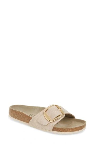 Shop Birkenstock Madrid Big Buckle Slide Sandal In Washed Metallic Rose Leather