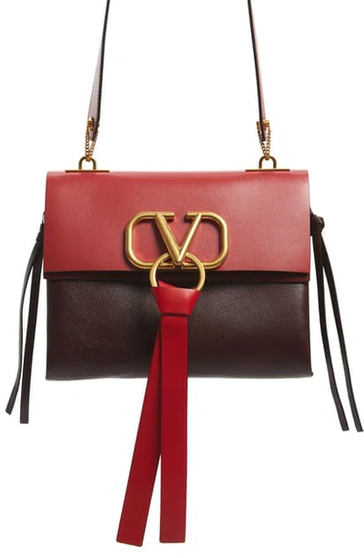 Shop Valentino Small Vring Colorblock Buffalo Leather Shoulder Bag - Brown In Rubin/ Rock Pink-cerise/ Rouge