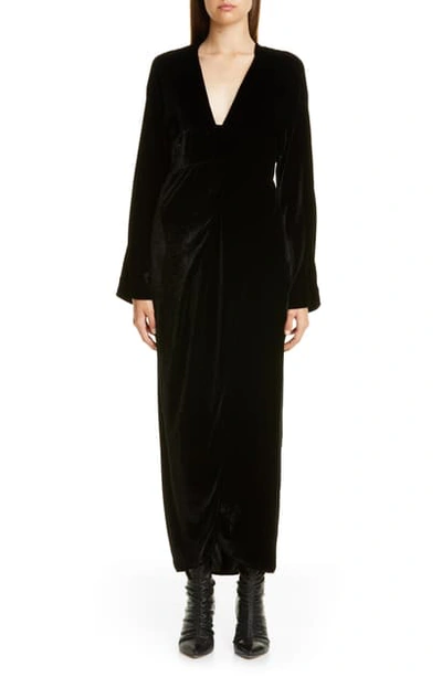 Shop Zero + Maria Cornejo Nadja Velvet Long Sleeve Maxi Dress In Black