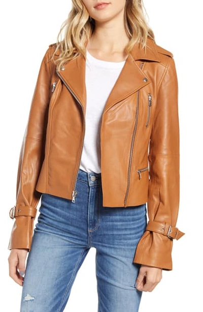 Shop Paige Rayven Leather Moto Jacket In Toffee