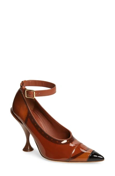 Shop Burberry Brecon Ankle Strap Pointed Toe Pump In Malt Brown/ Black/ Tan