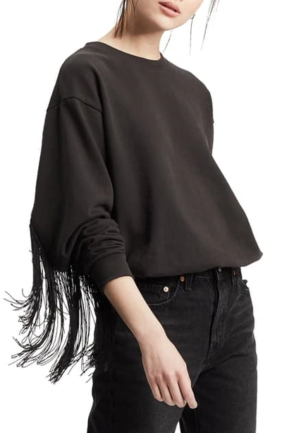 Levi's Ashley Fringe Trim Cotton Sweatshirt In Meteorite | ModeSens