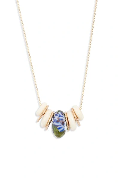Shop Akola Glass & Bone Necklace In Green/ White