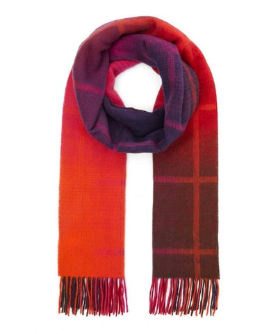 Shop Paul Smith Ombre Check Wool Scarf In Pink