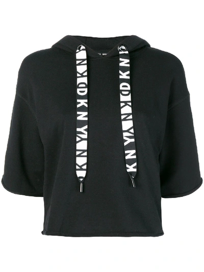 Shop Dkny Cotton Two Tone Boxy Hooded Logo Sweatshirt