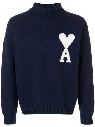 Shop Ami Alexandre Mattiussi Heart Printed Sweater In Blue