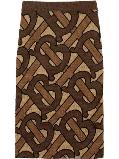 Shop Burberry Wool Skirt In Brown