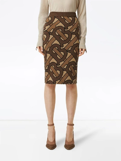 Shop Burberry Wool Skirt In Brown