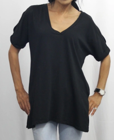 Shop Coin 1804 Womens Elbow Sleeve V-neck Dolman T-shirt In Black