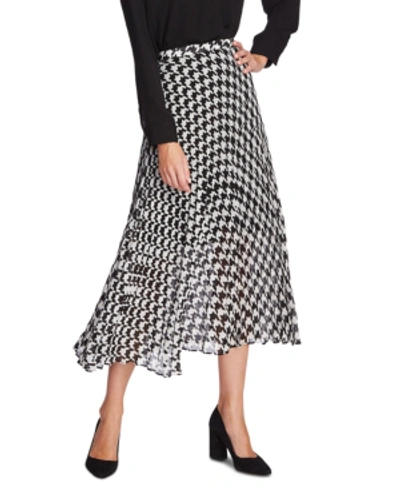 Shop Vince Camuto Houndstooth Asymmetrical Midi Skirt In Rich Black