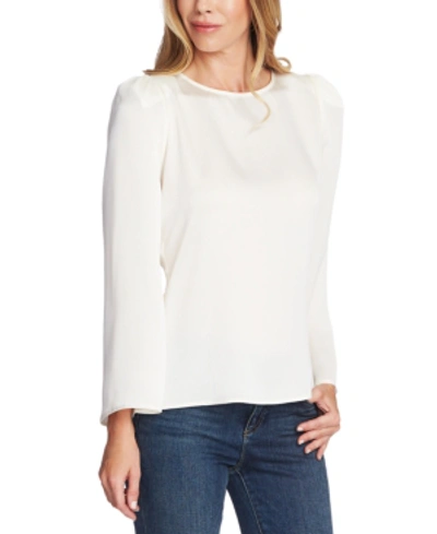Shop Vince Camuto Satin Shoulder Pad Blouse In Pearl Ivory